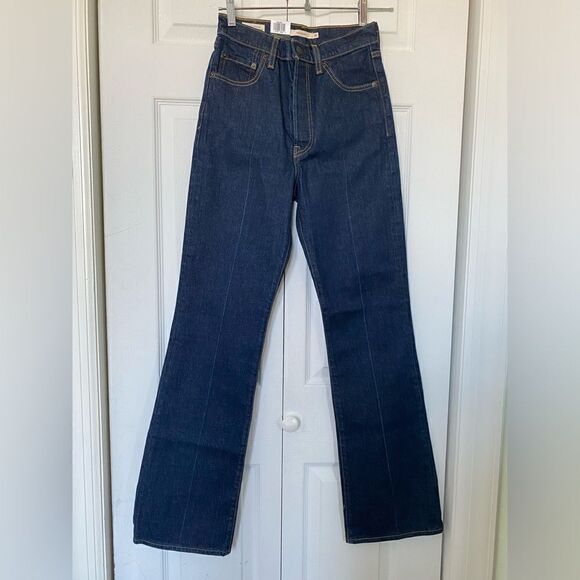 70s Style Levi’s Ribcage Boot Cut & Flare Dark Navy Pants - Picture 1 of 6